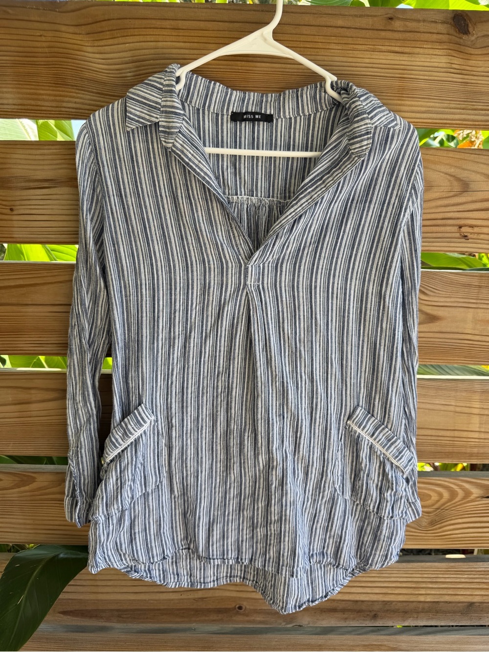 Miss Me Blue and White Striped Hooded Tunic